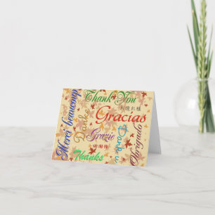 Thank you card. Many languages, custom greeting 