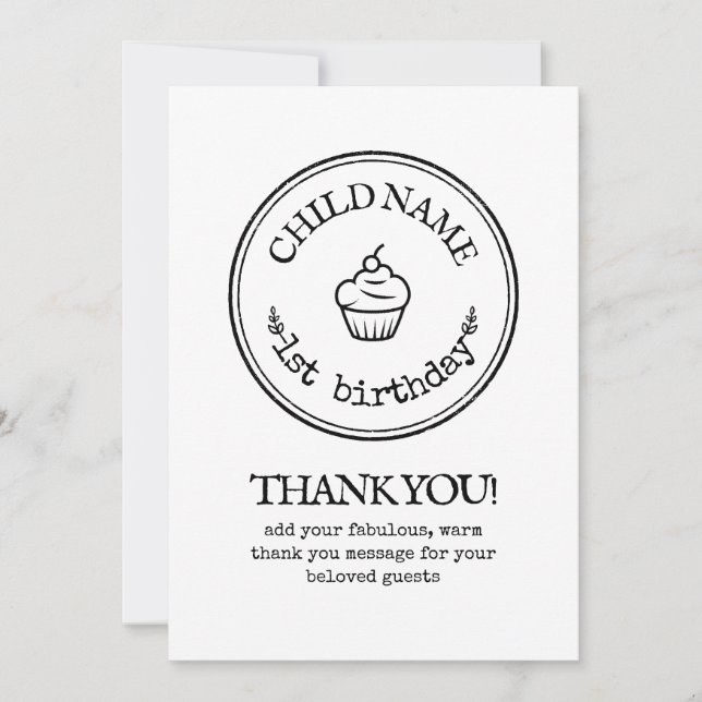 Thank you Card Minimalist Modern 1st Birthday (Front)