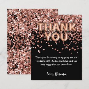 Thank You Card Modern Black Rose Gold Glitter