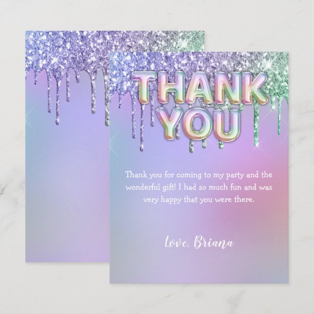 Thank You Card Modern Rainbow Glitter Balloons (Front/Back)