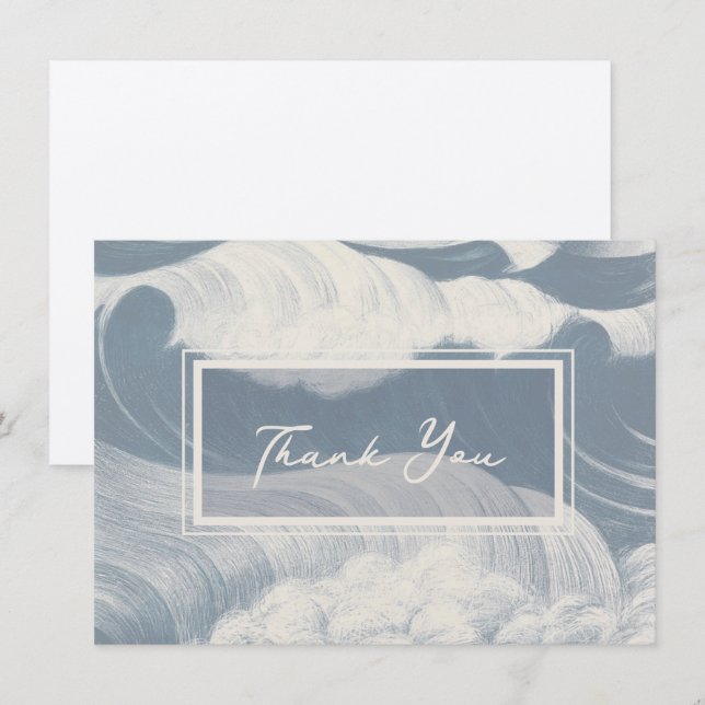 Thank You Card Note Blue Waves Ocean Beach Summer (Front/Back)