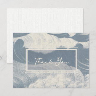 Thank You Card Note Blue Waves Ocean Beach Summer