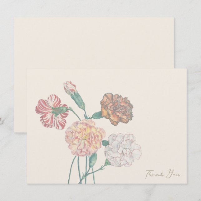 Thank You Card Note Tan Beige Carnation Flower  (Front/Back)
