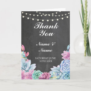 Thank You Card Pastels Succulents Chalk Wedding