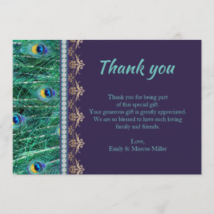 Thank you card peacock rhinestone purple