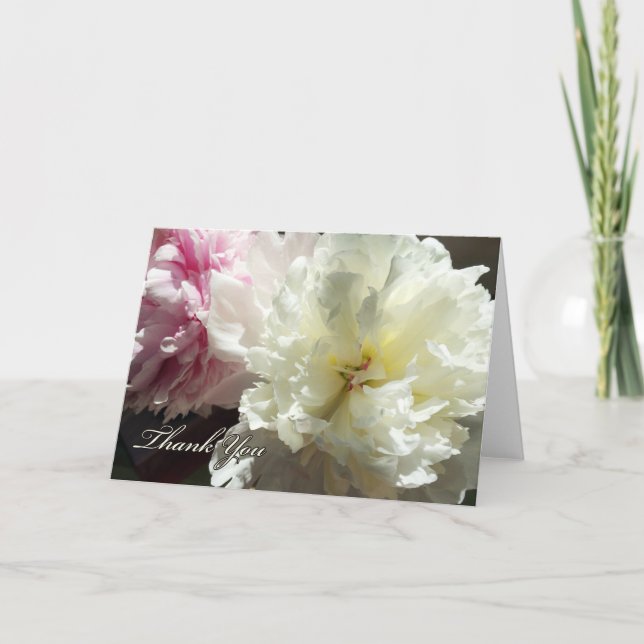 Thank You Card, Peonies in White and Pink, Floral Card (Front)