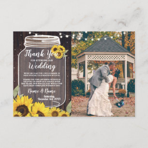 Thank You Card Photo Rustic Sunflower Jar Lights