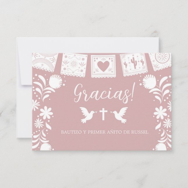 Thank You Card pink bautizo (Front)