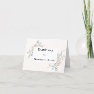Thank You card - pink blue rose and leaf