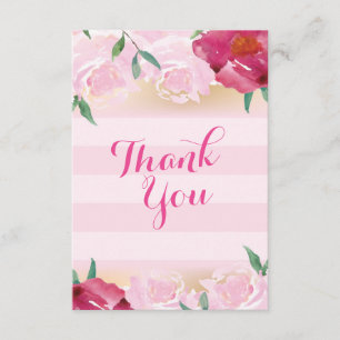 Thank You Card Pink Flowers & Stripes