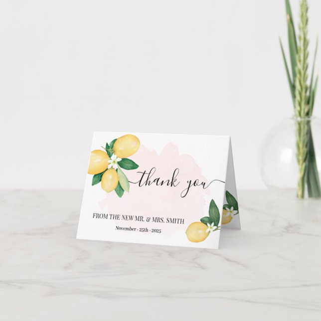 Thank You Card Pink Lemons Shower Wedding folded (Front)