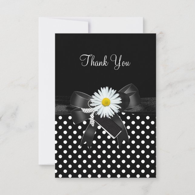 Thank You Card Polka Dot  Black White Flower (Front)