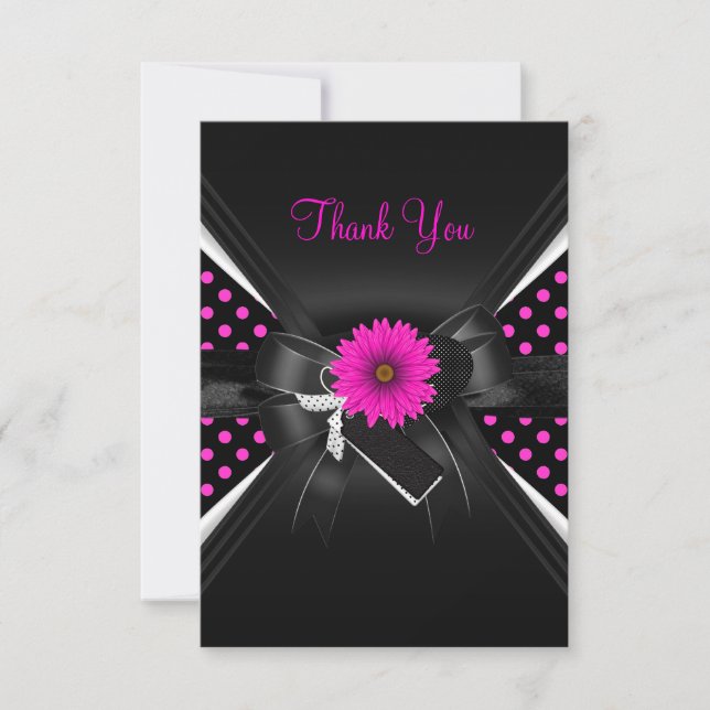 Thank You Card Polka Dot  Black White Pink (Front)