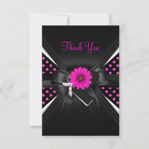 Thank You Card Polka Dot Black White Pink