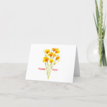 Thank you card poppy watercolor garden wildflowers