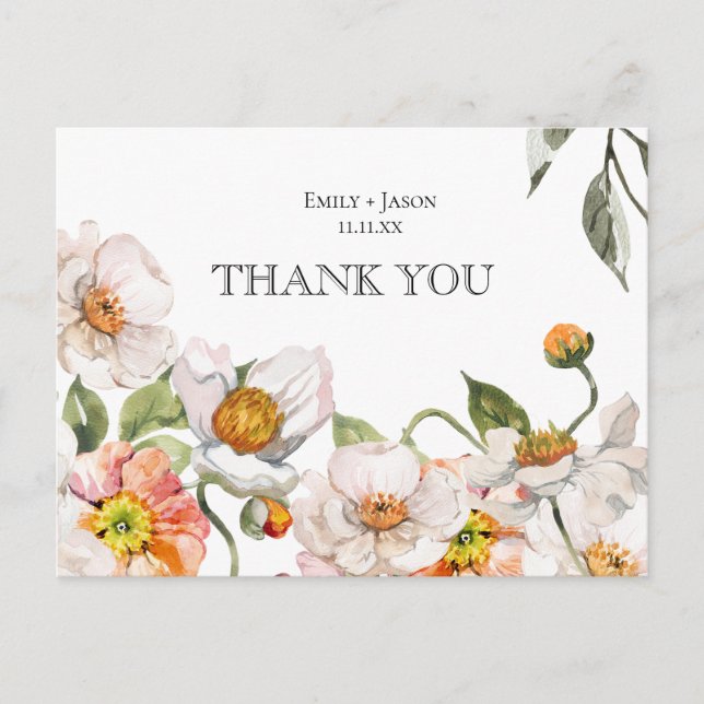 Thank you card postcard floral botanical wedding (Front)