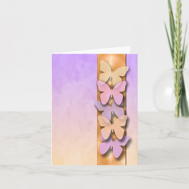 Thank You Card Purple and Orange Butterflies Ombre (Front)