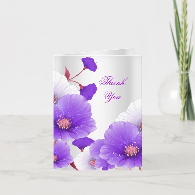 Thank You Card Purple White Poppies (Front)