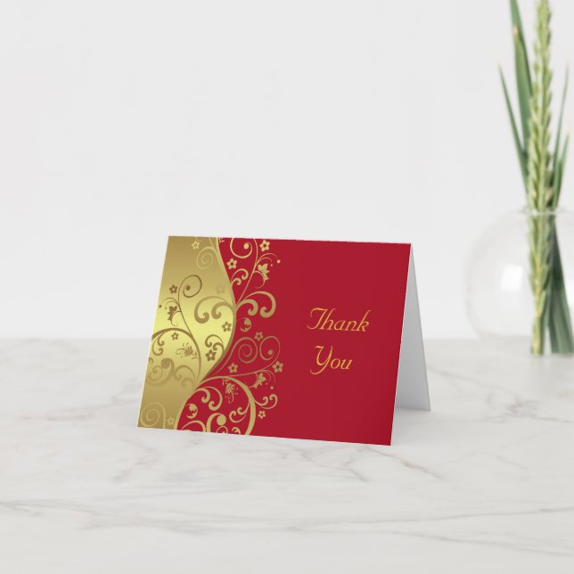Thank You Card--Red & Gold Swirls (Front)