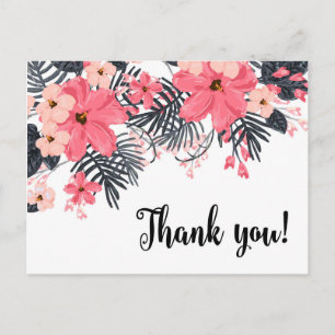 Thank you card red hibiscus palm tropical leaves