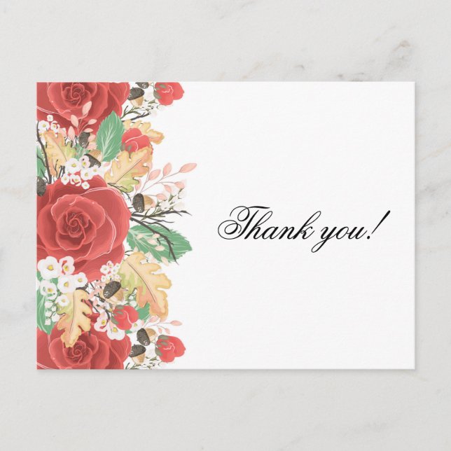 Thank you card red rose autumn fall leaves (Front)
