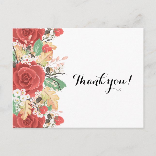 Thank you card red rose autumn fall leaves (Front)