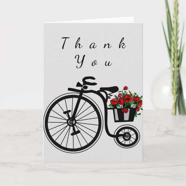 Thank You Card Romantic Bicycle with Flowers (Front)