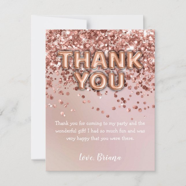 Thank You Card Rose Gold Glitter Balloons (Front)