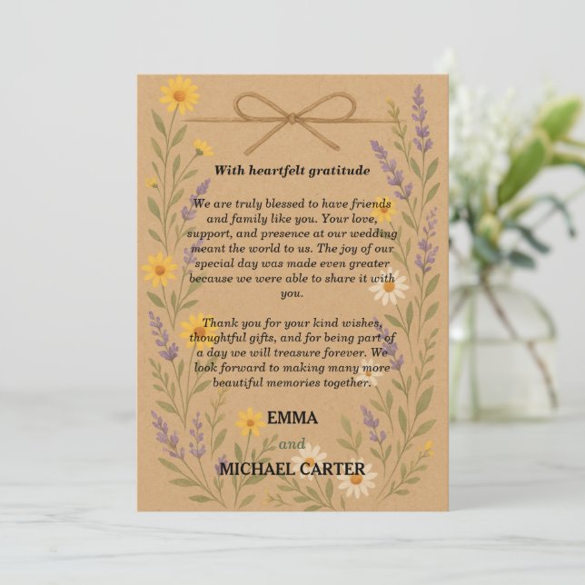 Thank You Card Rustic Wildflower Kraft (Standing Front)