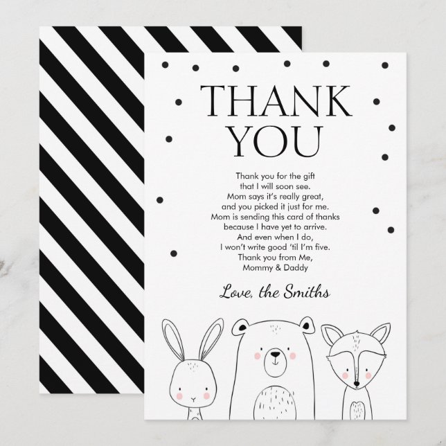 Thank You Card Safari Animals Baby Shower Birthday (Front/Back)