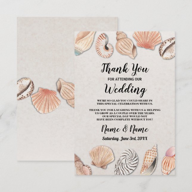 Thank You Card Shells Ocean Beach Wedding (Front/Back)