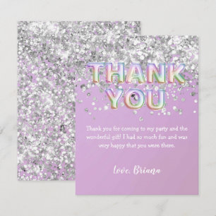 Thank You Card Silver Glitter Rainbow Balloons