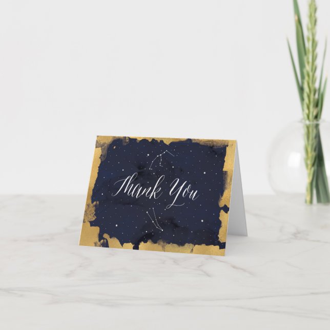 Thank You Card, Starry Night Celestial Navy Gold (Front)