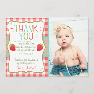 Thank you card Strawberry First Birthday Summer