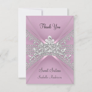 Thank You Card Sweet Sixteen 16 Tiara Pink