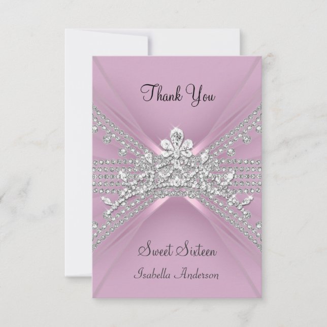 Thank You Card Sweet Sixteen 16 Tiara Pink (Front)