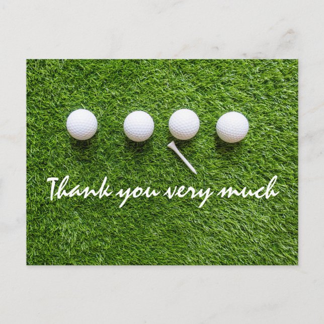 Thank you card to golfer with golf ball on green (Front)