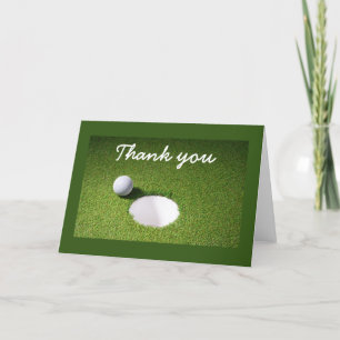 Thank you card to golfer with golf ball on green 