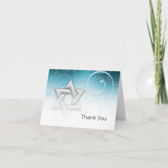 Thank You Card Turquoise Shimmer Star of David (Front)