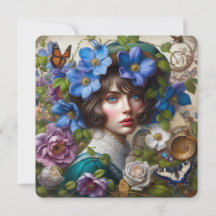 Thank You Card Victorian Floral Steam Punk 