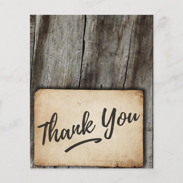 Thank You card -  vintage, wood background, rustic (Front)