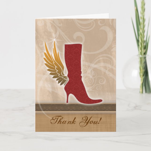 Thank You Card w/ fun Angel Wing Red Boot (Front)