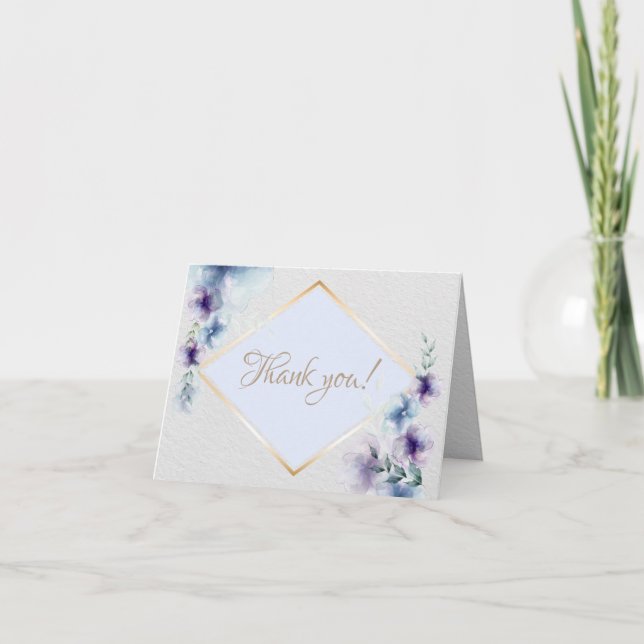Thank You Card | Watercolor Blue Violet Floral (Front)