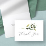 Thank You Card Watercolor Olive Branch<br><div class="desc">These botanical thank you card features a simple watercolor olive branch. The words "Thank You" are set in charcoal grey script typography. Use the template fields to personalise the inside of your thank you card with custom text. A boho choice for weddings and events. To see the matching suite visit...</div>