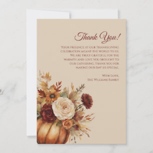 Thank You Card-Watercolor Pumpkin and Flowers- Invitation