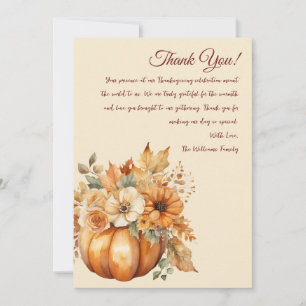 Thank You Card-Watercolor Pumpkin Floral Design- Invitation