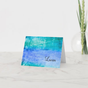 Thank You Card Watercolor Streaks Blue