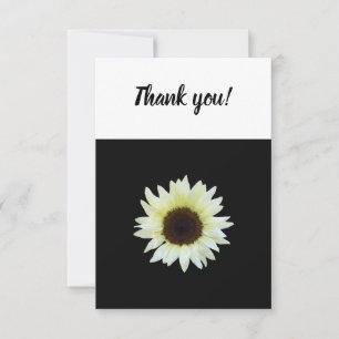 Thank you card white sunflower on black