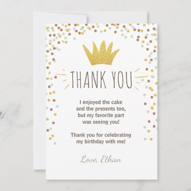 Thank you card Wild things Birthday Gold Boy Crown (Front)