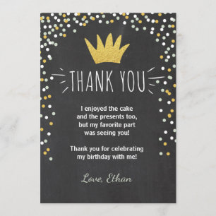 Thank you card Wild things Birthday Gold Boy Crown